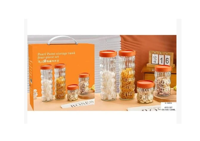SET BORCAN CONDIMENTE STICLA+PVC 4PCS (450ML/650ML/1200ML) WEI A-16016 
